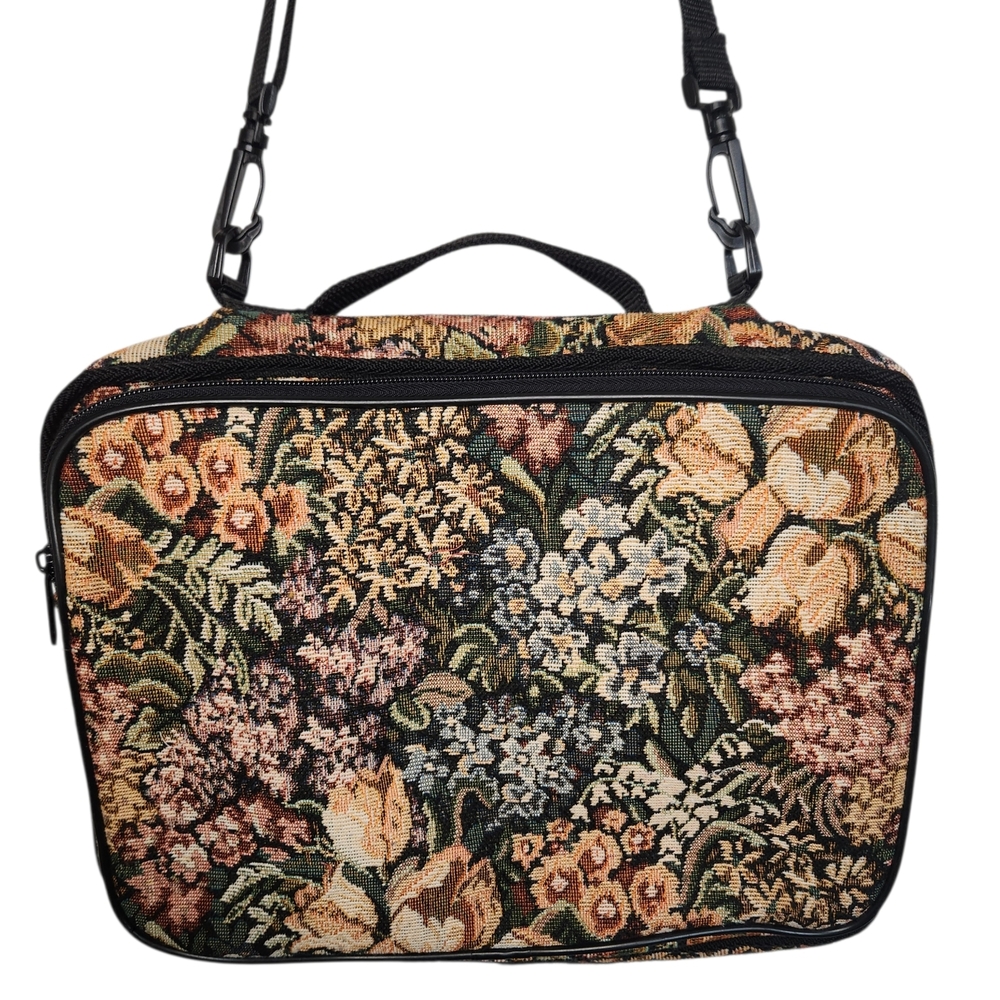 Floral Tapestry Hanging Organizer Travel Makeup Jewelry Craft Storage Bag